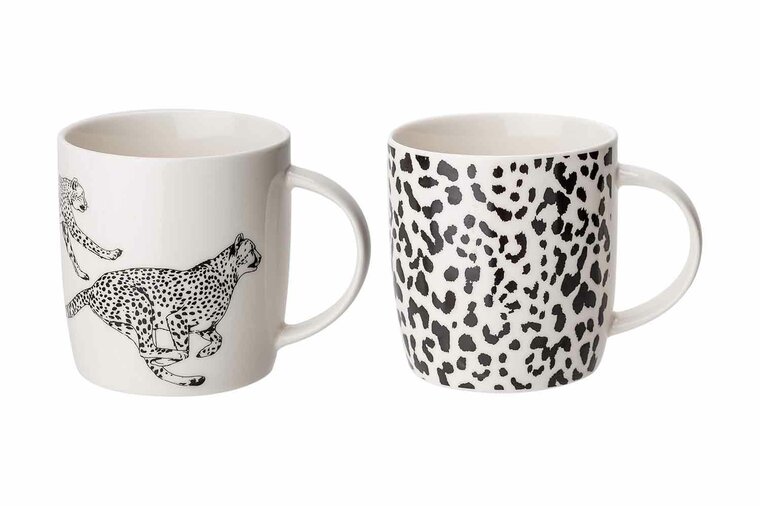 Mokken met luipaard print en luipaard  set 2 zwart wit.