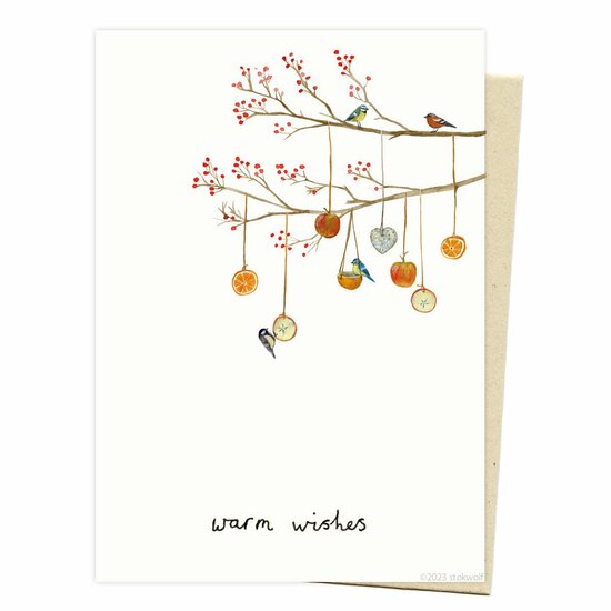 kerstkaart | Vogelvoerboom/Warm whises+envelop