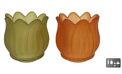 Theelichthouder Tulp glas 7x7x7cm groen/terra