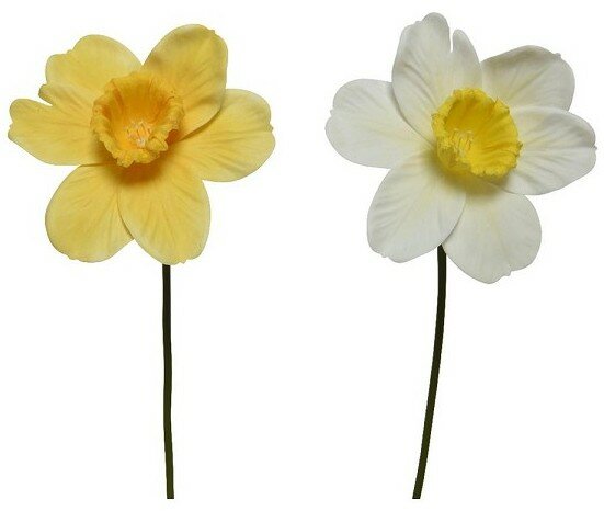 Narcis polyester H39cm geel/wit 2 assorti