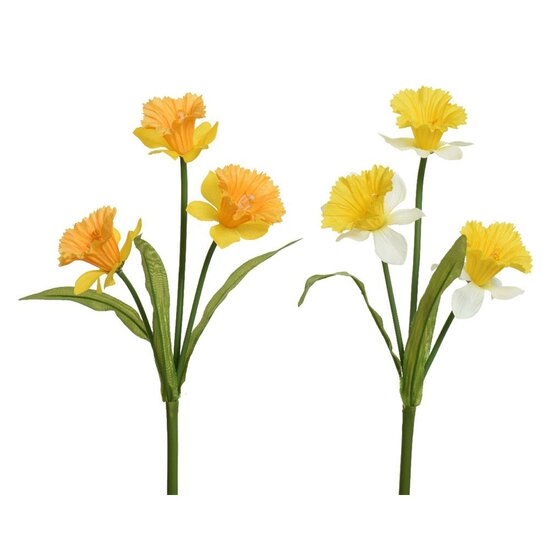 Narcis polyester H60cm geel/wit 2 assorti