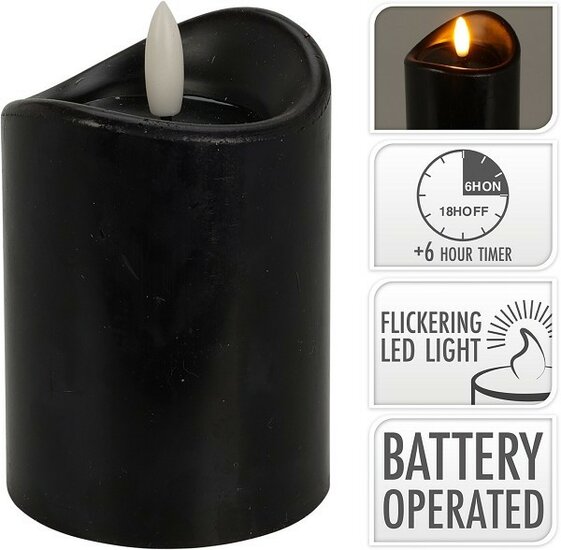 LED kaars zwart 10cm TIMER (batterij)