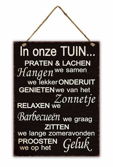 Tekstbord In onze tuin...zwart 30x40cm