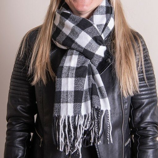 Wintersjaal Dames 68x180 cm Zwart Wit Ruit Sjaal