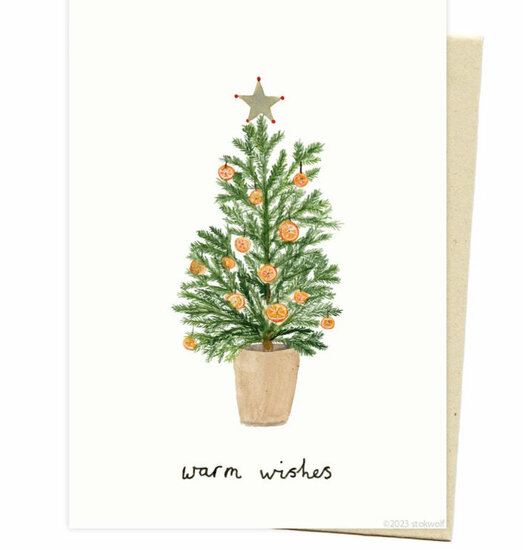 kerstkaarten 2 stuks  Kerstboom/Warm whises+envelop