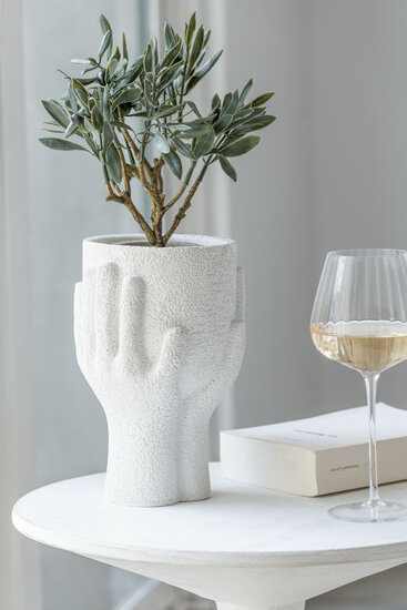 J-Line bloempot Handen - cement - wit 