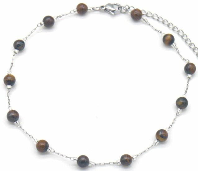 Enkelbandje - Kralen -Tiger Eye RVS zilver