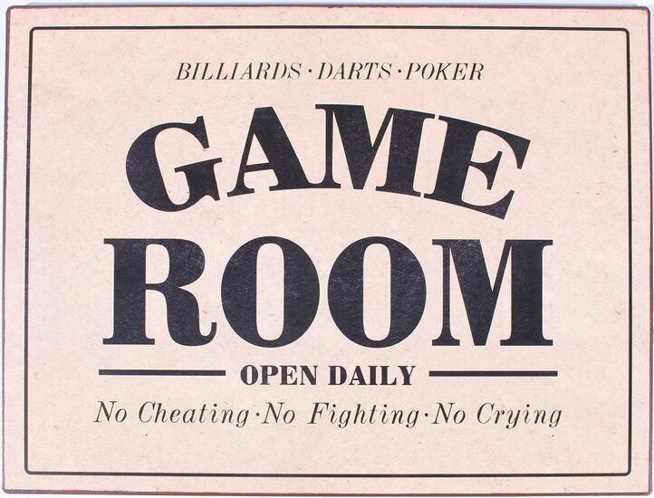 Tekstbord GAME ROOM 26,5 cm. metaal