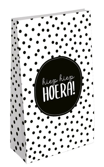 GRATIS BIJ EEN BESTELLING VANAF €10,00! 1 Cadeau zakje 30 cm Hiep Hoera Dots Zwart/Wit 