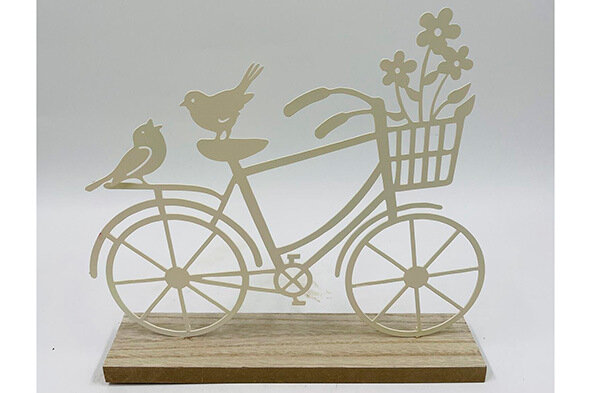 Fiets creme met Vogels en bloemen metaal