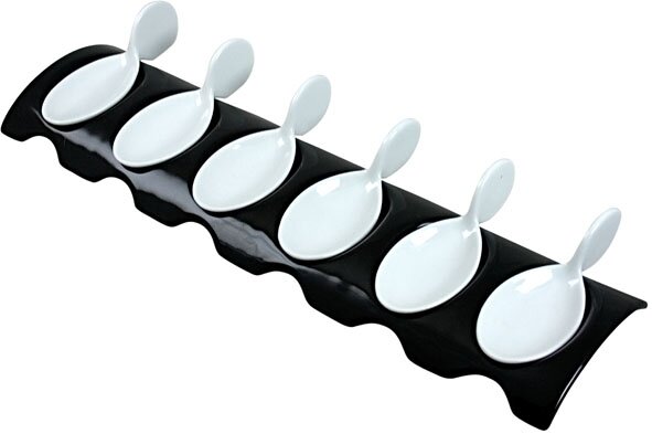 AMUSESET MET 6 LEPELS, ZWART ONDERBORD