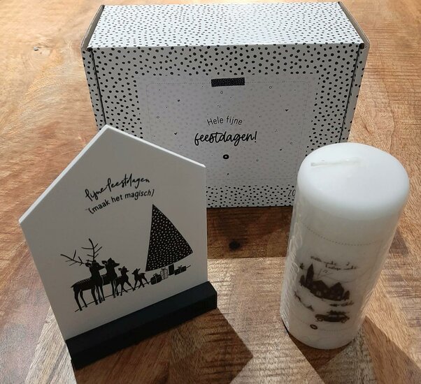Cadeaupakket - kerstpakket 'Fijne feestdagen, maak het magisch' - Kaars en forex huisje Zoedt