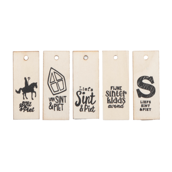 Cadeaukaartjes / Labels Hout Sinterklaas set 5 stuks