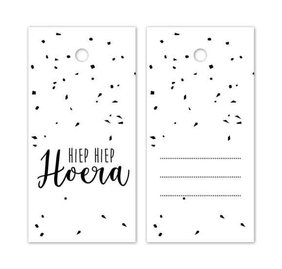 Cadeaukaartjes 4 stuks Hiep Hoera Wit-Zwart
