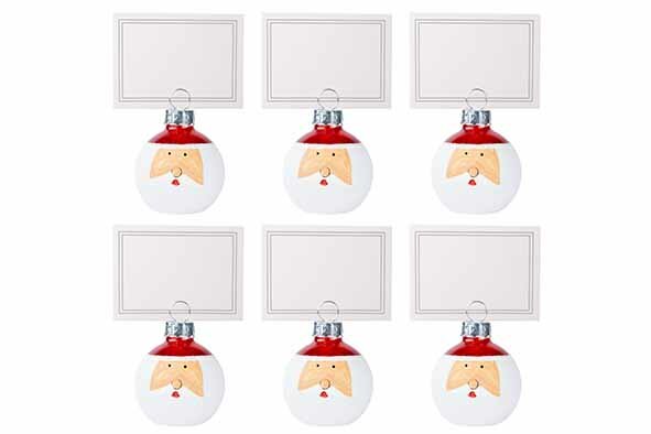 Menukaarthouder/naambordje SANTA Kerstbal vorm H9cm