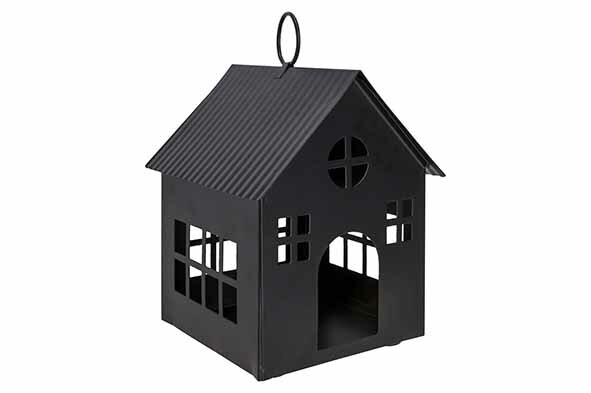 Huis theelichthouder metaal zwart H15cm