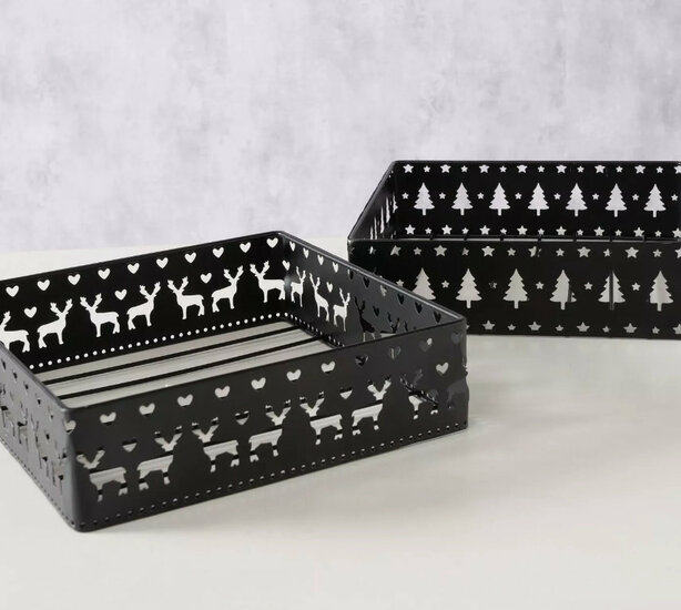 Servethouder zwart metaal met kerstdecor