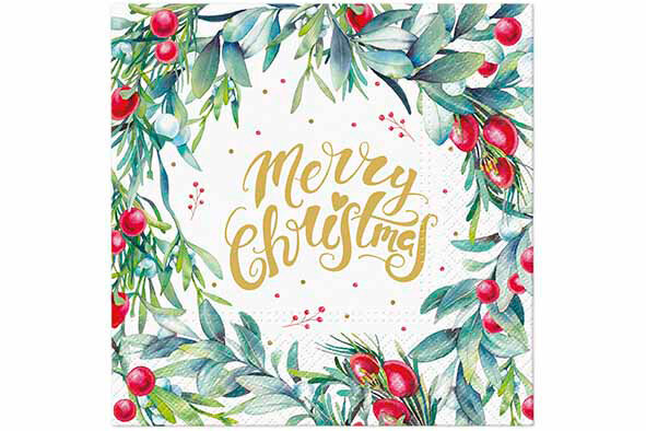 GRATIS BIJ EEN BESTELLING VANAF €40,00!/Servetten Merry Christmas 33x33cm set 20