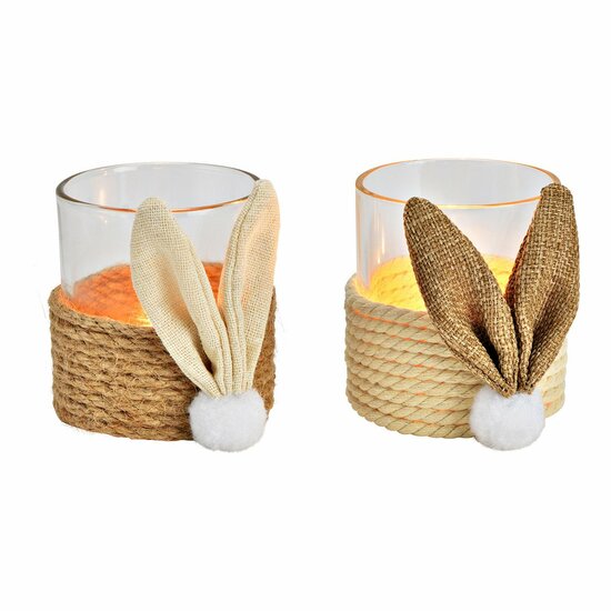 Theelicht Oortjes Haas glas/jute/textiel