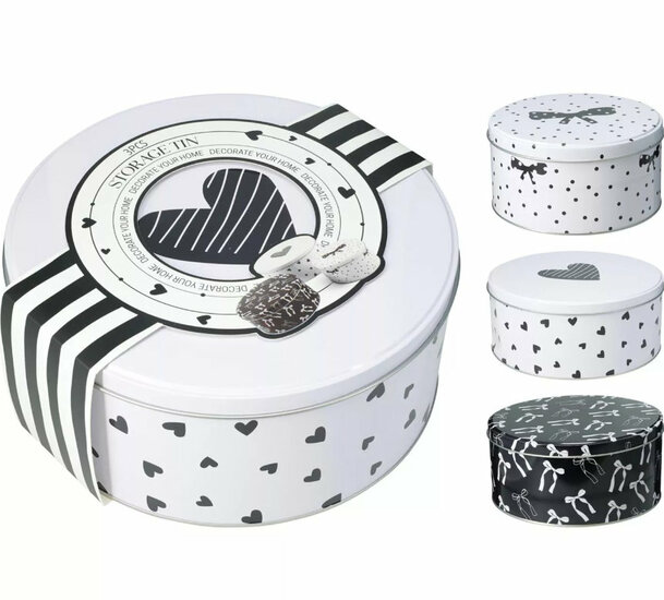 Voorraadblik set van 3 stuks Hartjes,stip en strik.