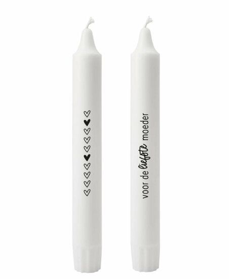 2 dinerkaarsen met tekst - 'Voor de liefste moeder' - moederdagcadeau ZOEDT