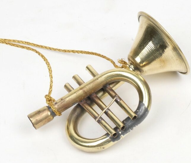 Hanging brass trumpet 10cm/Kersthanger muziek