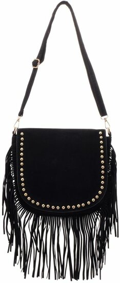 Tas met franjes en studs 30x27 cm zwart