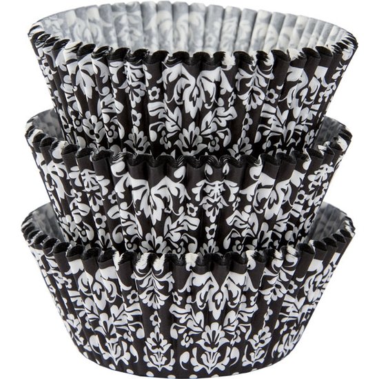 Cupcake cups zwart wit DAMASK 75 stuks