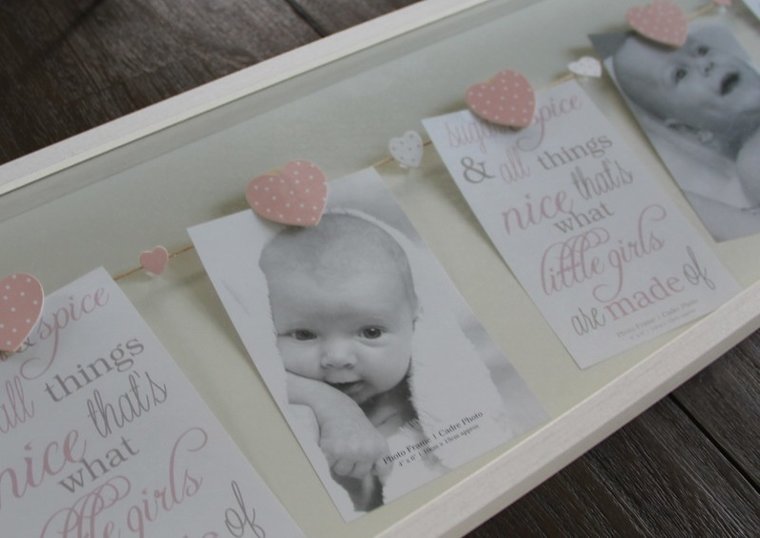 Fotolijst van hout met knijpertjes voor Babyfoto's Roze of Blauw| XL