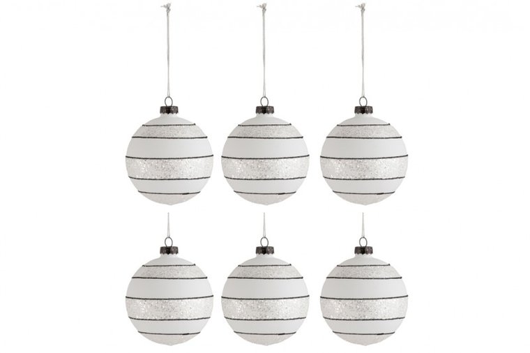 6 Kerstballen Strepen Glitter