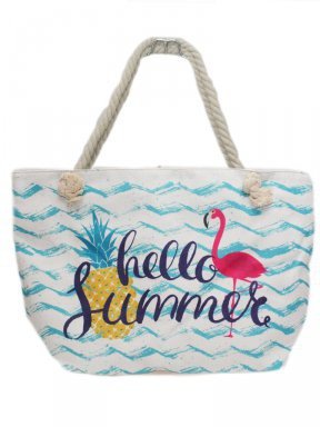 Strandtas Ananas & Flamingo Blauw