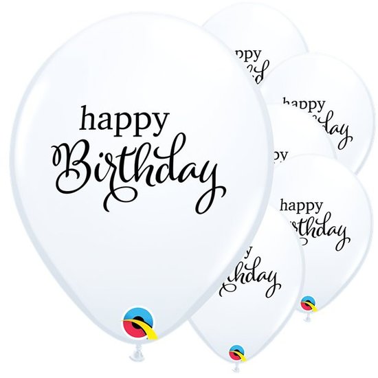 Ballonnen Happy Birthday wit-zwart