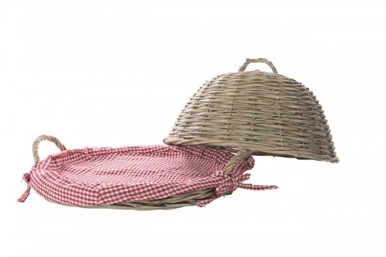 Rieten schaal/mand met deksel/vliegenkap/cloche